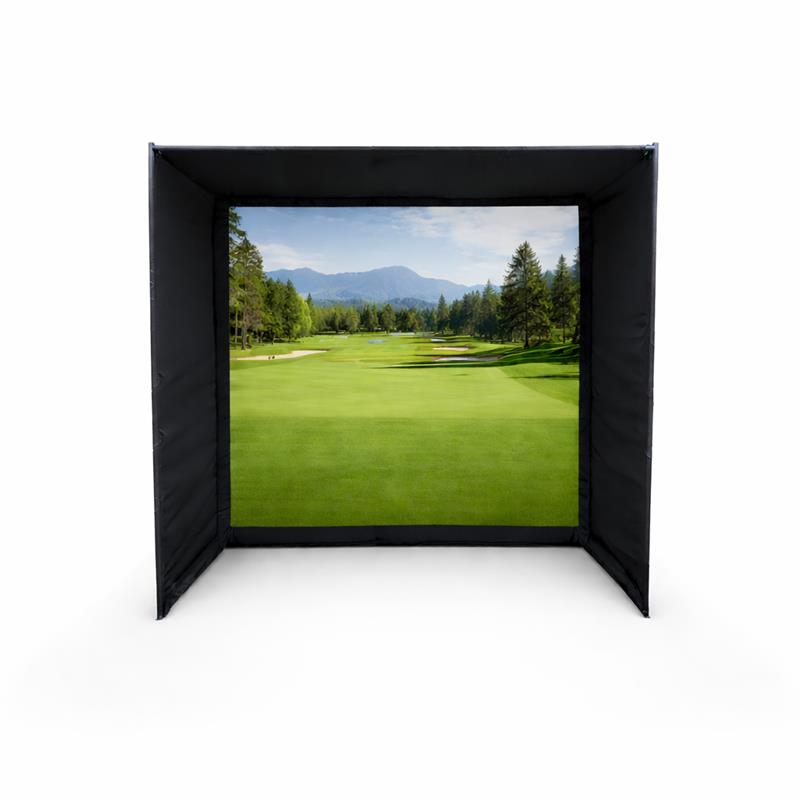 Golf simulator enclosure with impact screen and padded frame