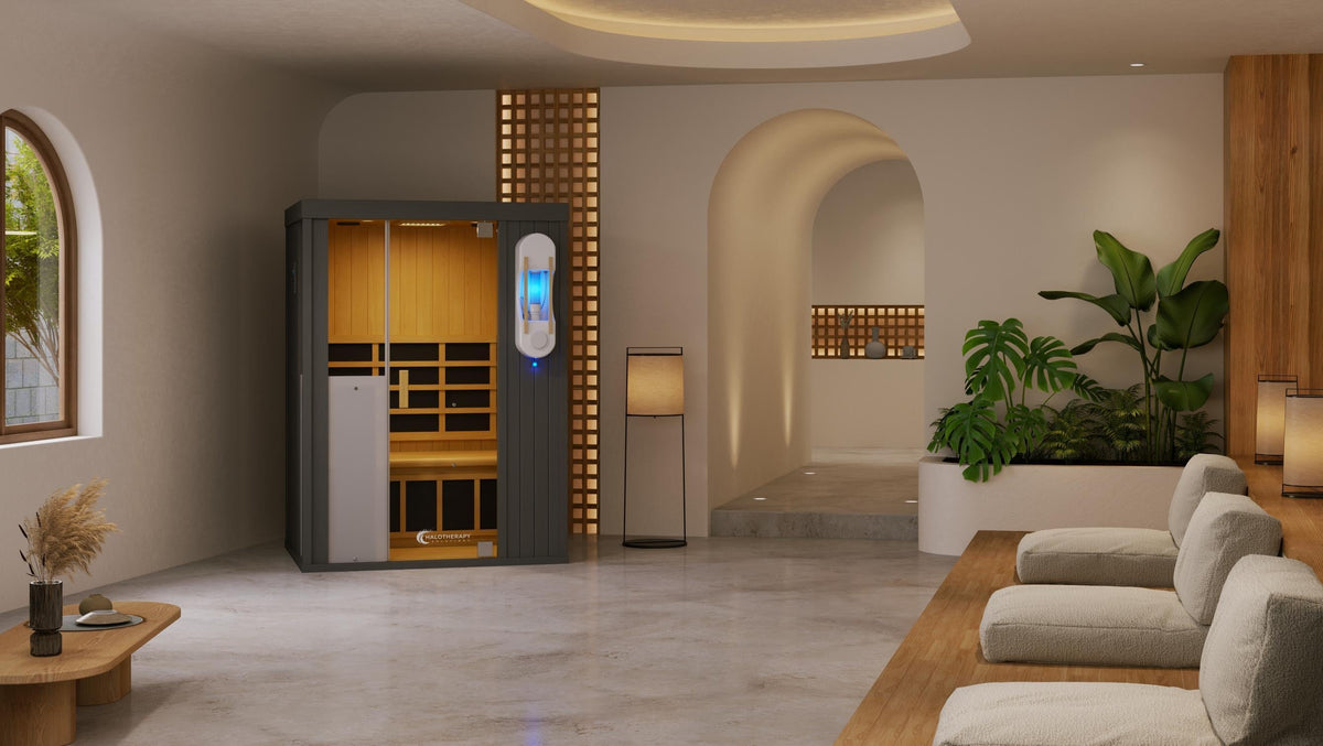 HaloSauna PRO salt and infrared cabin in a wellness setting