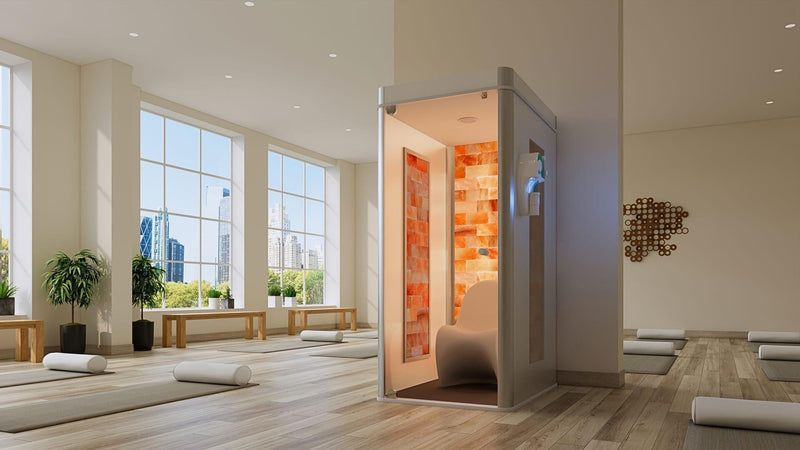 Single-person salt therapy booth in a wellness setting