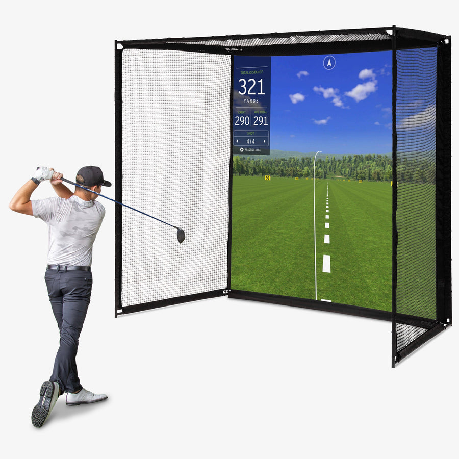 GoSports Range Cage ELITE Golf Simulator Net — 8x8ft Cage with HD Impact Screen