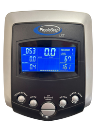 LXT-500 blue-backlit console with program and resistance readouts.