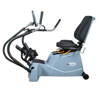 Side view of the PhysioStep LXT-700 with seat, moving handles and foot pedals.
