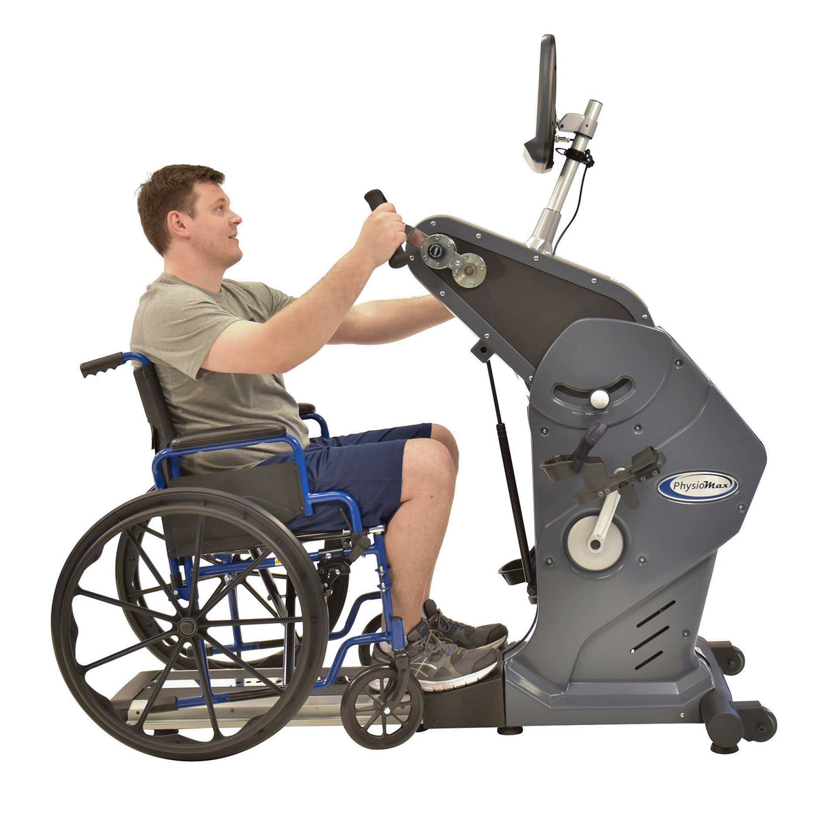 Wheelchair user exercising with the PhysioMax seat removed