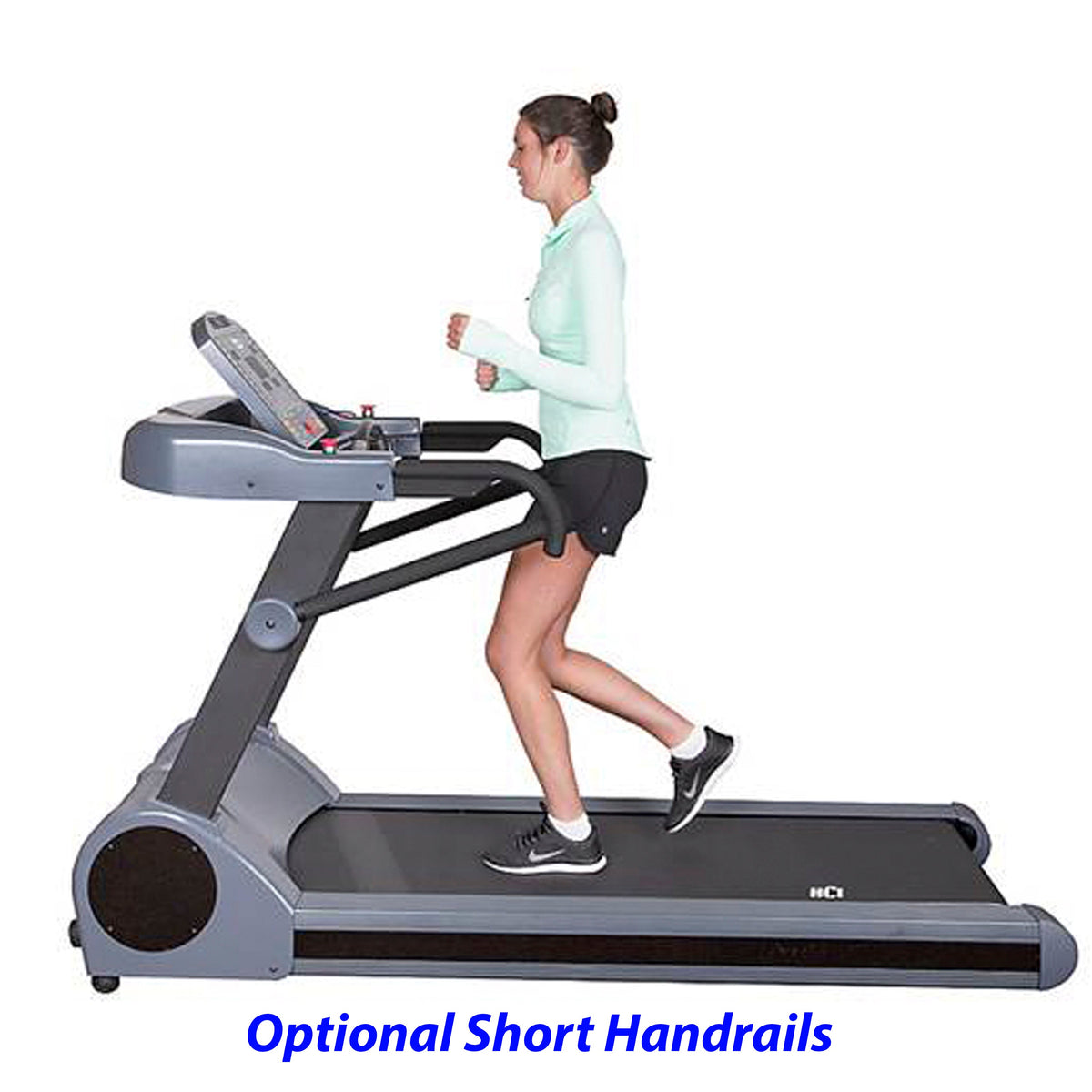 PhysioMill shown with optional short handrails; treadmill sold separately