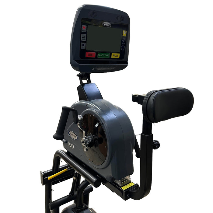 PhysioTrainer PRO DUO headrest support shown mounted beside the arm exercise unit