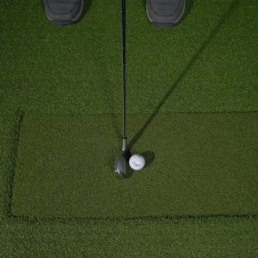 Carl's Place HotShot golf mat with club and ball, overhead view