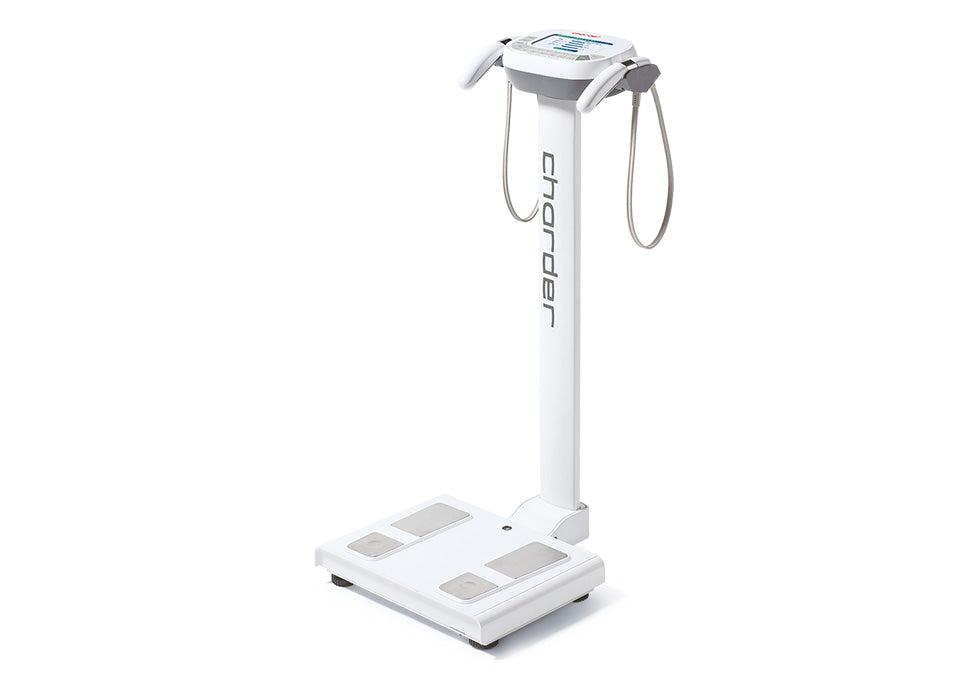 Charder MA601 analyzer with handheld electrodes and white floor-standing scale