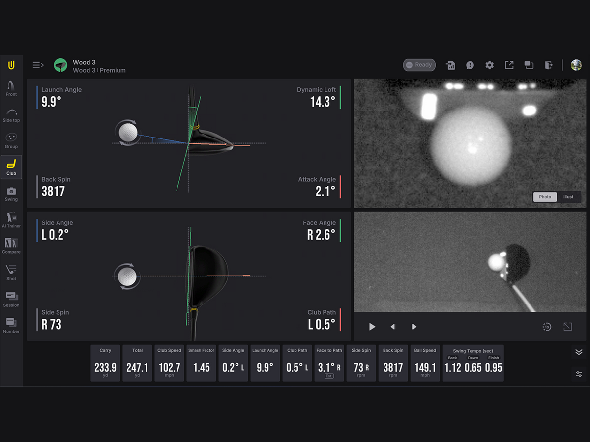 Uneekor VIEW software showing ball and club data