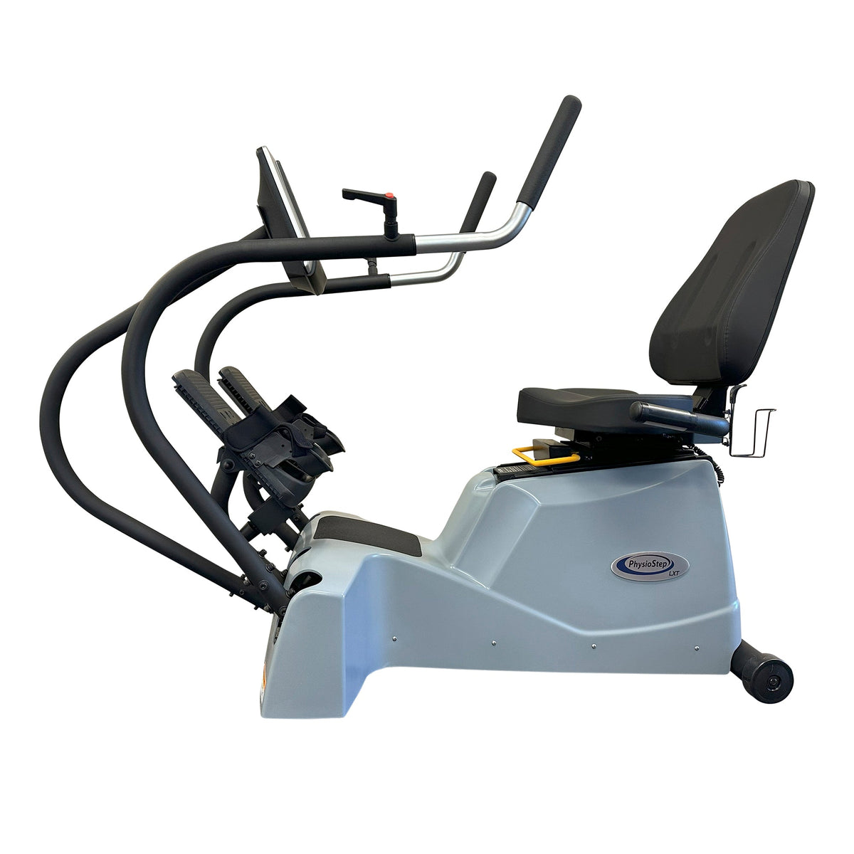 Side view of the PhysioStep LXT-500 with fixed seat, handles and foot pedals.