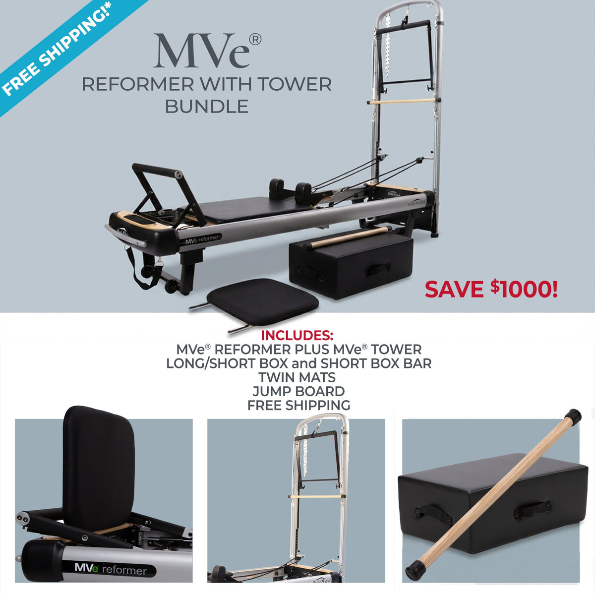 Peak Pilates MVe Reformer and Tower Bundle