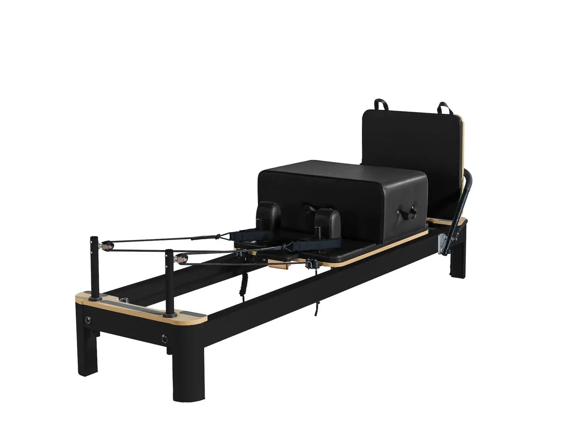 The Core Collab Queen Studio Pilates Reformer — Black Upholstery Black Frame