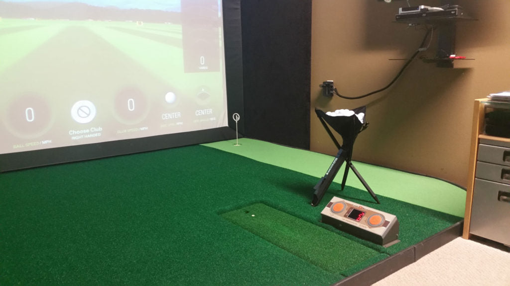 EZ-Shot Auto Tee System installed in a golf simulator