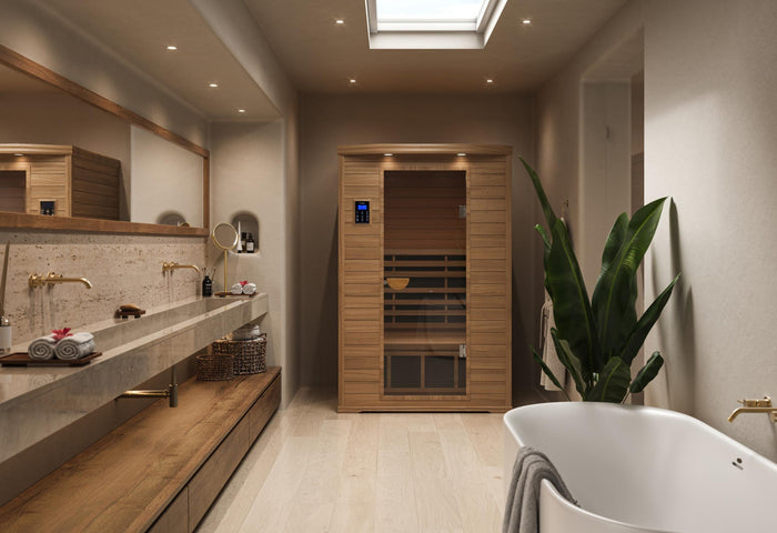 Far Infrared Sauna in a bathroom wellness setting