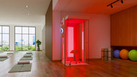 HaloRed Legacy salt and red light cabin in a fitness setting