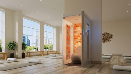 HaloUNO single-person salt therapy booth in a wellness setting