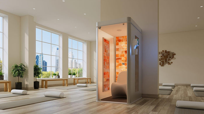 HaloUNO single-person salt therapy booth in a wellness setting