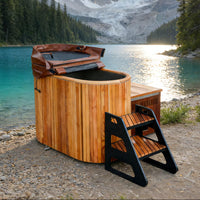 Aurland oval Canadian red cedar cold plunge with entry steps