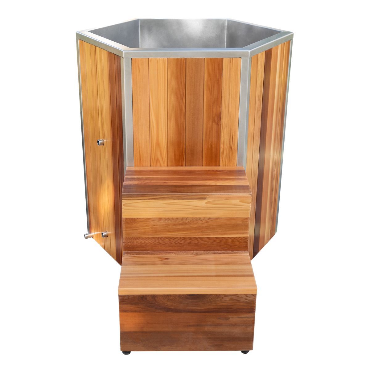 Isvik red cedar round ice bath tub with stainless steel interior