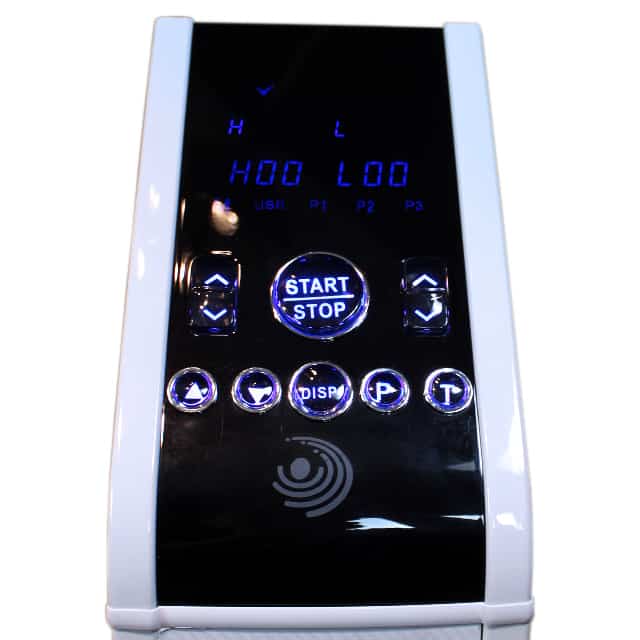 VibraPro Genesis Kinetic Sport X8 console close-up with LED speed and programme controls