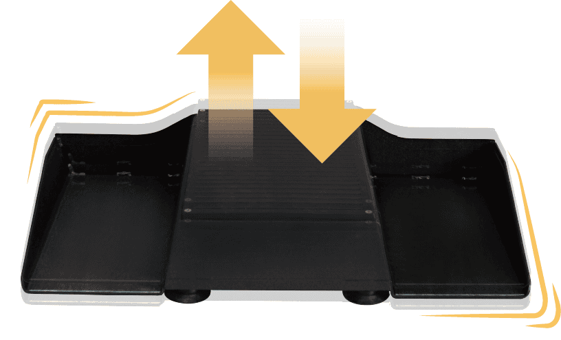 VibraPro Wheelchair Friendly M9 illustrated view showing up-and-down vibration motion with directional arrows