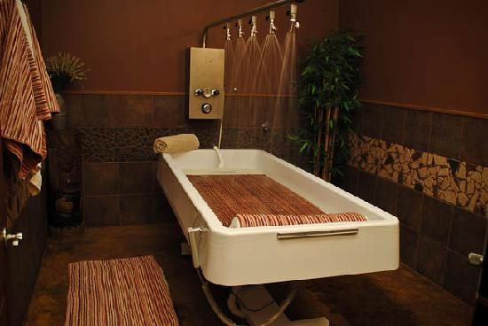 WaterWerks Cascade five-head Vichy shower installed in a spa