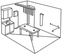 WaterWerks Torrent Vichy shower, manufacturer's typical wet-room installation layout